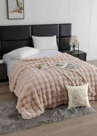 Patura Pufoasa Foarte Groasa 3D - Patura din Blanita (PAI 6) artificiala de Iepure, 200x230 cm, cu fermoar