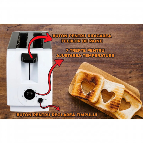 Prajitor de paine HB 38, 750W, 7 setari, 2 felii, oprire automata, picioare anti-alunecare, Negru-Alb [1]