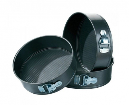 Accesorii Bucatarie si Ustensile - Set 3 forme pentru torturi si prajituri (E 62), Otel carbon, Margine detasabila, Negru