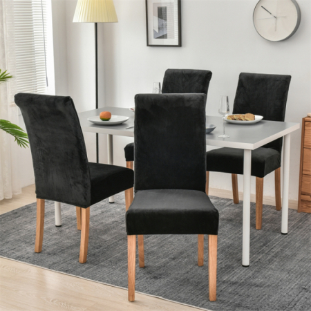Set 6 Huse Elastice pentru Scaun din Catifea (HSC 104), Marime Universala, Negru [1]