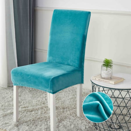 Huse Scaune - Set 6 Huse Elastice pentru Scaun din Catifea (HSC 110), Marime Universala, Turcuaz