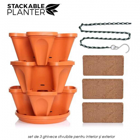 Stackable Planter - set de 3 ghivece stivuibile pentru interior si exterior [3]