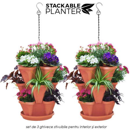 Stackable Planter - set de 3 ghivece stivuibile pentru interior si exterior [5]
