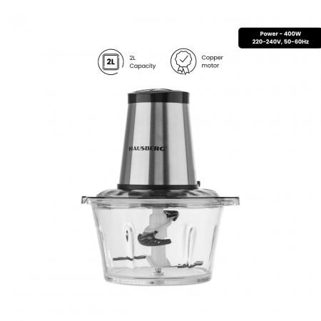 Tocator cu bol din sticla, 3 viteze (HB 8), 400 W, 2 Litri, toaca, taie, macina, amesteca [4]