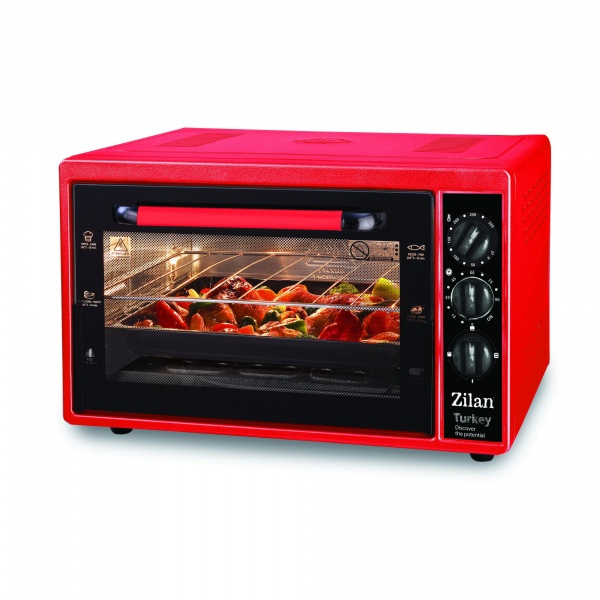 Cuptor electric (E 337), capacitate mare 32 Litri, 1420W, Timer, Gratar, Tavi incluse Rosu