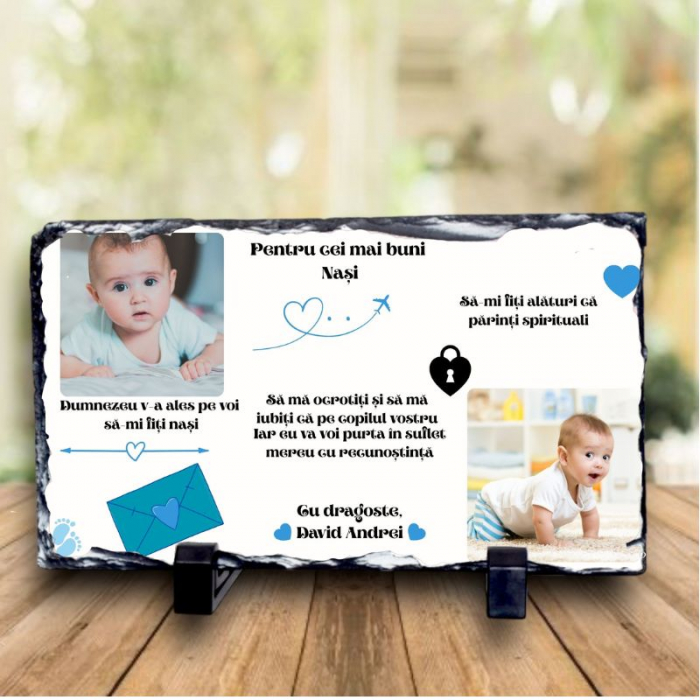 Ardezie personalizata  Cadou pentru Nasii de botez [2]