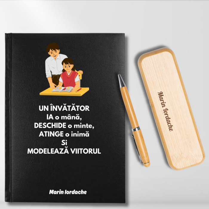 Cadou pentru Invatator- Agenda personalizata + set scris