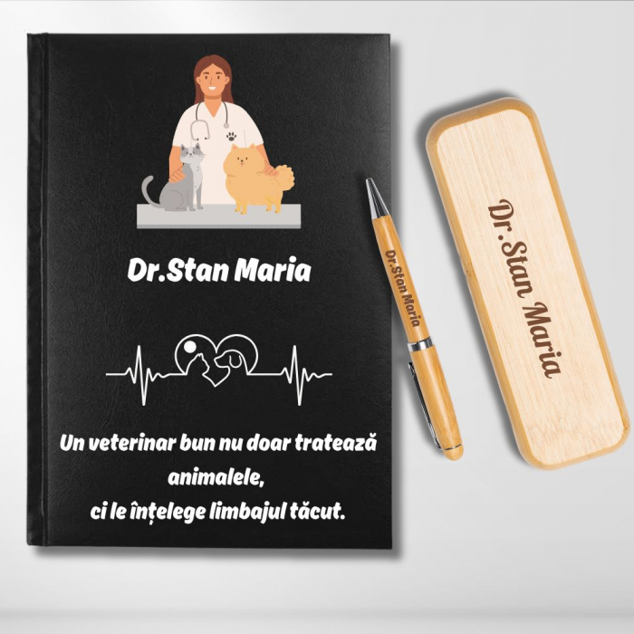 Cadou pentru Doctor Veterinar - Agenda personalizata + set scris [2]