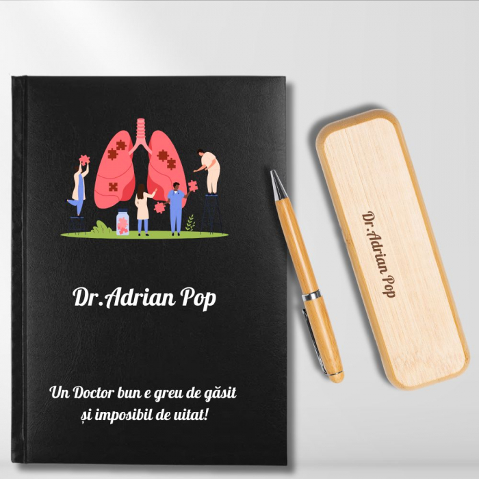 Cadou pentru Doctor Pneumolog- Agenda personalizata + set scris