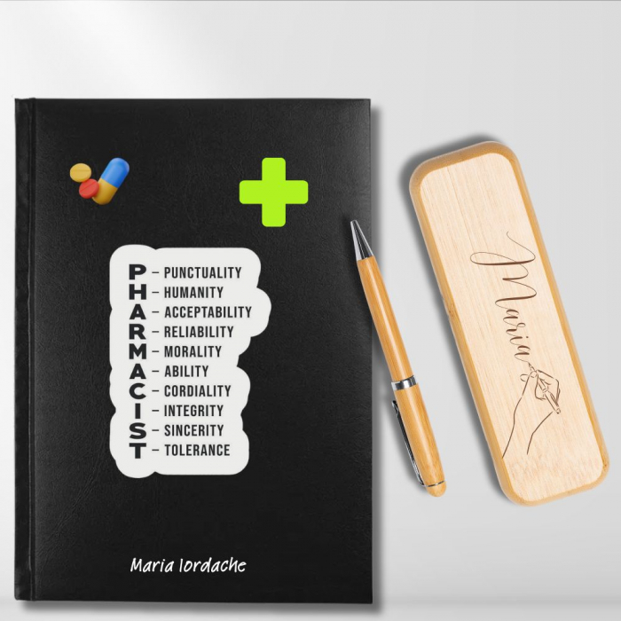 Cadou pentru farmacista - Agenda personalizata + set scris