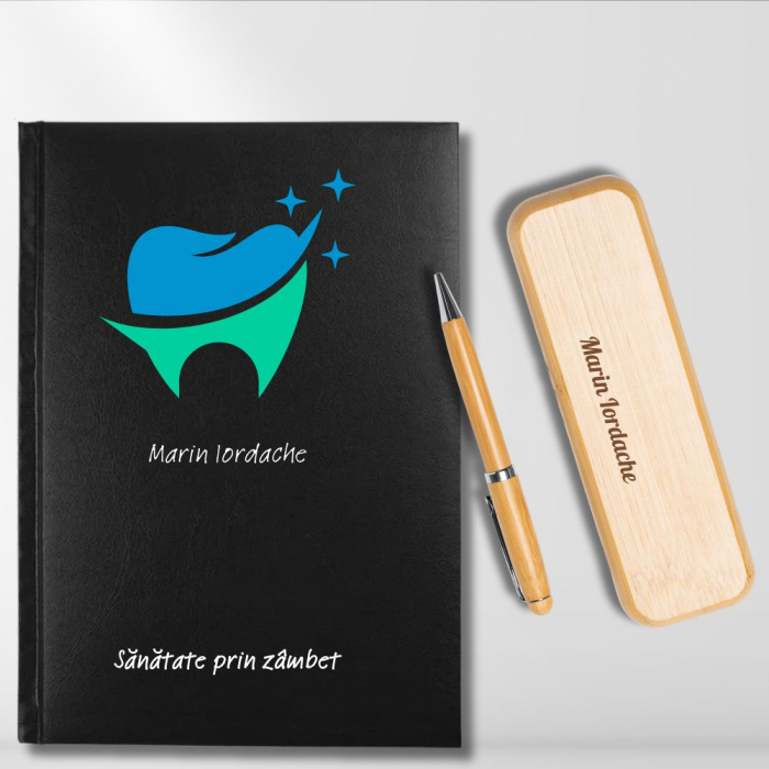 Cadou pentru Dentist - Agenda personalizata + set scris