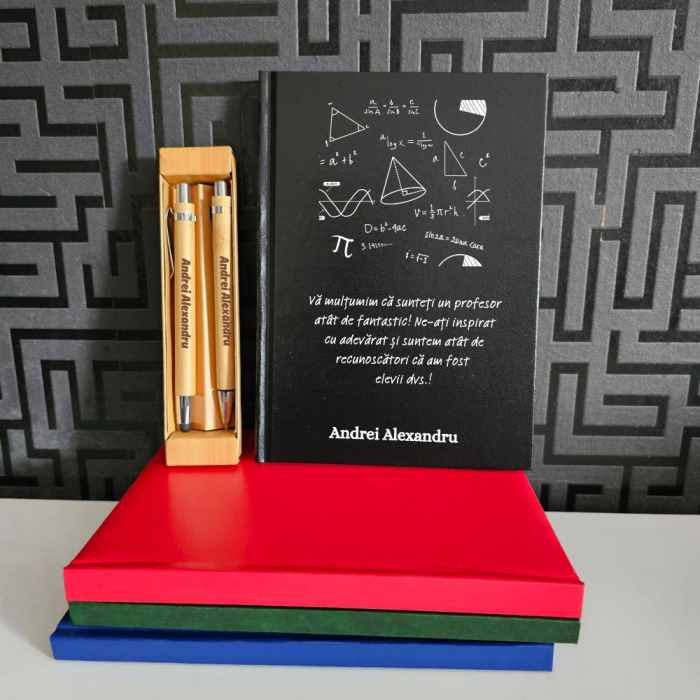 Cadou pentru Profesor Matematica - Agenda personalizata + Pix si Creion mecanic personalizat