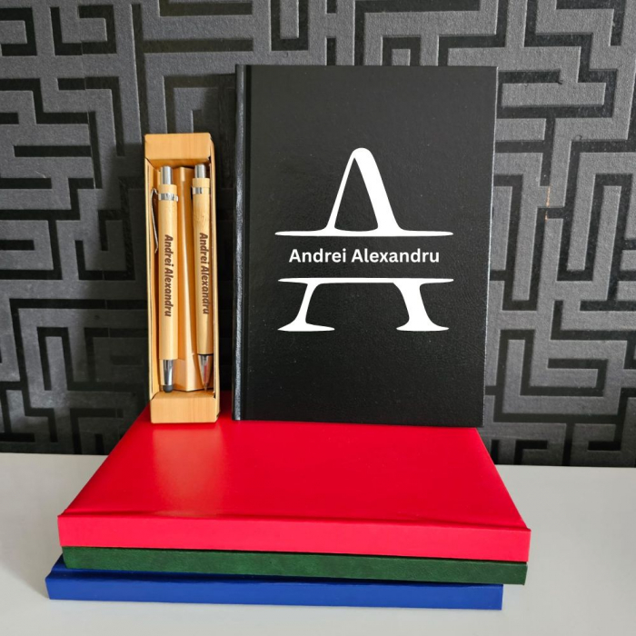 Set  Agenda Initiala si Nume + Pix si Creion mecanic personalizat