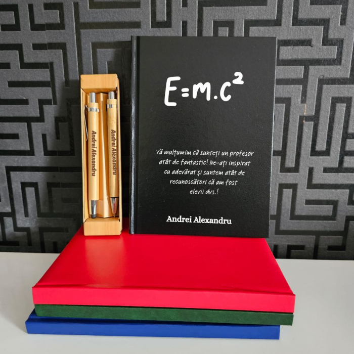 Cadou pentru Profesor Fizica- Agenda personalizata + Pix si Creion mecanic personalizat