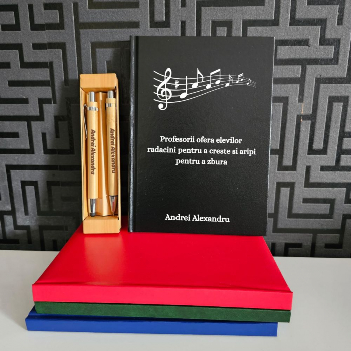 Cadou pentru Profesor de muzica - Agenda personalizata + Pix si creion personalizat