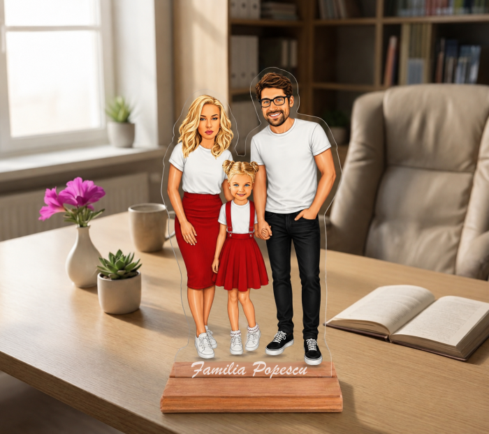 Caricatură Familie 3 personaje model F - Statuetă Personalizată tip Trofeu [2]