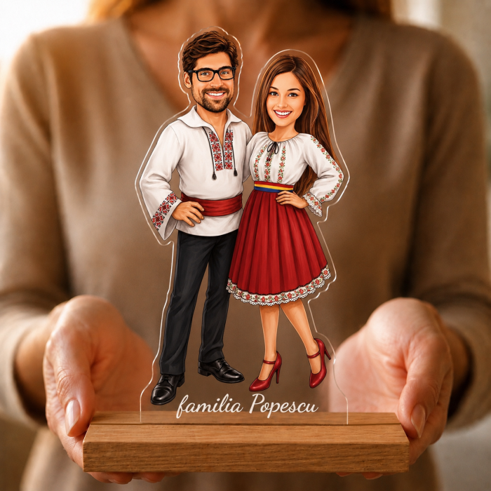 Caricatură Cuplu Traditional - Statuetă Personalizată tip Trofeu [2]