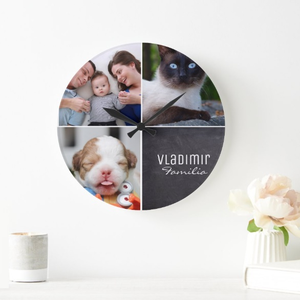 Ceas rotund personalizat 3 poze si text