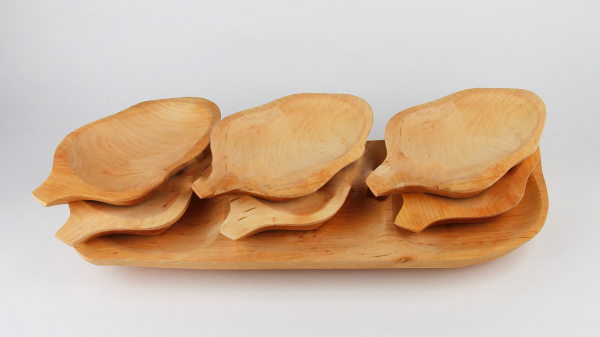 Set platou lemn 7 piese in forma de frunza