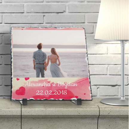 Rama foto personalizata ardezie cu o poze si text