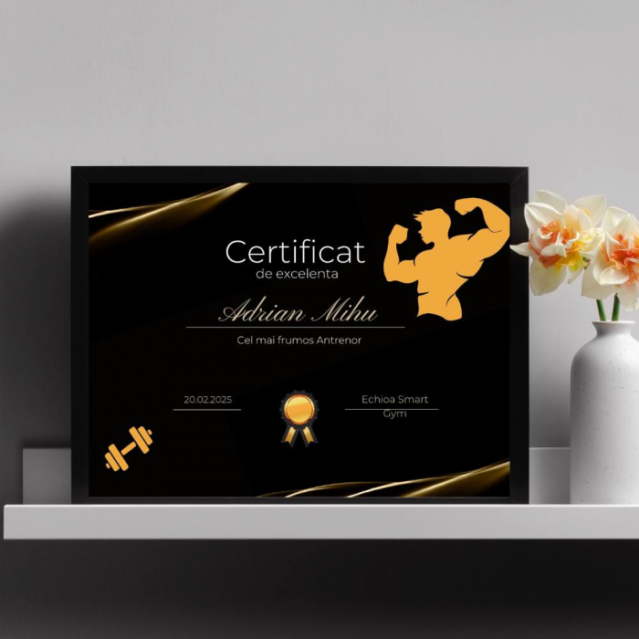 Rama foto personalizata Certificat de excelenta - pentru antrenor