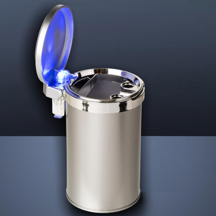 Scrumiera metalica auto led cu capac