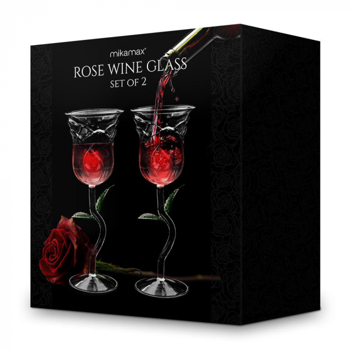 Set 2 Pahare Elegante pentru Vin Rosé, cu Design Trandafir [3]