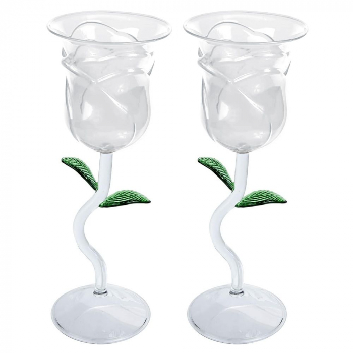 Set 2 Pahare Elegante pentru Vin Rosé, cu Design Trandafir [4]