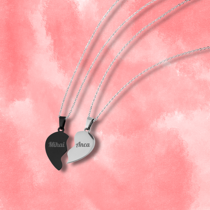 Set Lantisoare personalizate  pentru cupluri  Black And Silver [2]