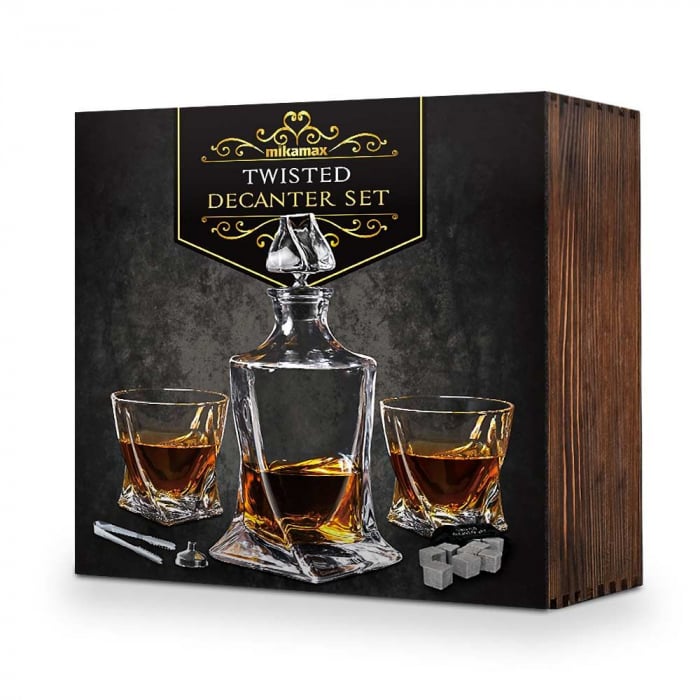 Set Decantor de Lux "Twist" cu Pahare și Pietre de Whisky, în Cutie de Lemn [5]