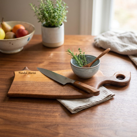 Tocatoare personalizate - Tocător din Lemn Rustic cu Mâner – Personalizabil