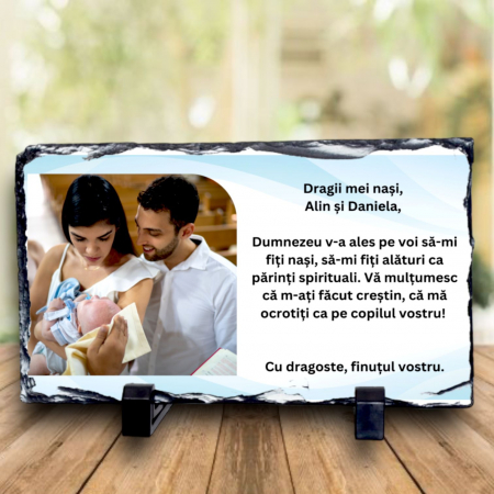Placa ardezi personalizata - Ardezie cadou pentru nasii de botez