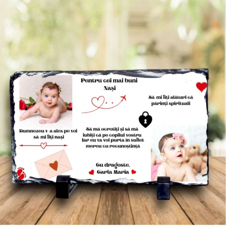 Cadouri pana in 100 RON - Ardezie personalizata  Cadou pentru Nasii de botez