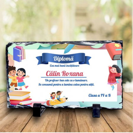 Cadouri pana in 100 RON - Ardezie personalizata Diploma pentru cea mai buna invatatoare