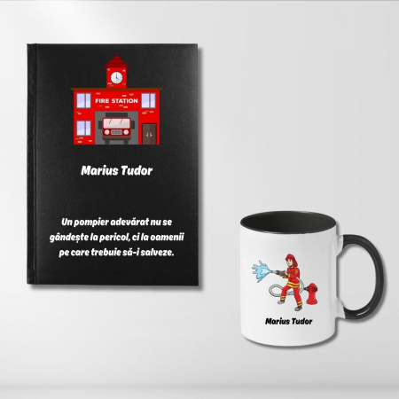 Diverse cadouri personalizate - Cadou pentru Pompier - Agenda personalizata + cana
