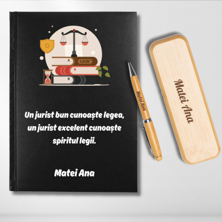 Cadouri peste 100 RON - Cadou pentru Jurist- Agenda personalizata + set scris