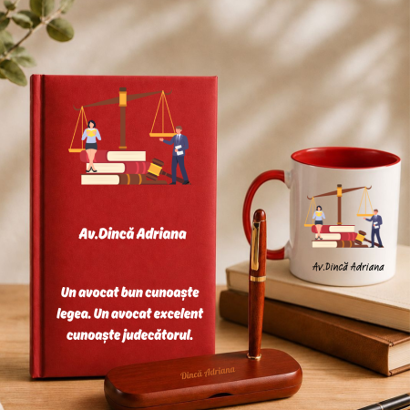 Cadouri personalizate - Set Cadou pentru Avocat - Agenda +Set scris + Cana