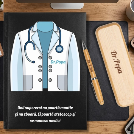 Cadouri peste 100 RON - Cadou pentru Doctor - Agenda personalizata + set scris