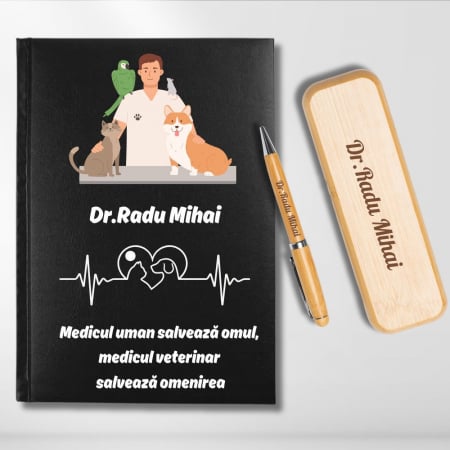 Cadouri peste 100 RON - Cadou pentru Doctor Veterinar - Agenda personalizata + set scris
