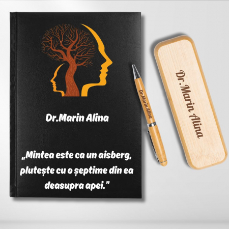 Cadouri peste 100 RON - Cadou pentru Psiholog- Agenda personalizata + set scris