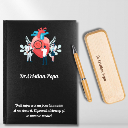 Cadouri peste 100 RON - Cadou pentru Doctor Cardiolog - Agenda personalizata + set scris