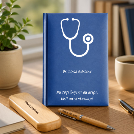 Cadouri personalizate - Cadou pentru Doctor Stetoscop - Agenda + set de scris personalizat
