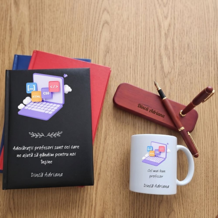 Cadouri personalizate - Cadou pentru profesor de informatica - Agenda +Set scris + Cana