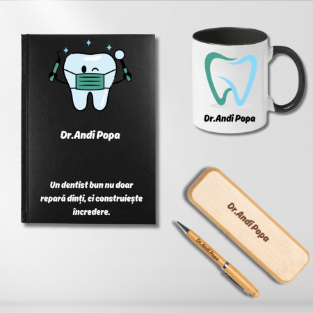 Cadouri peste 100 RON - Cadou pentru Doctor Dentist - Agenda +Set scris + Cana