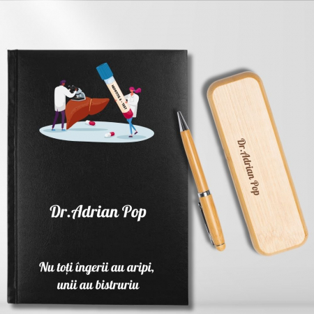 Cadouri peste 100 RON - Cadou pentru Doctor Hepatolog- Agenda personalizata + set scris