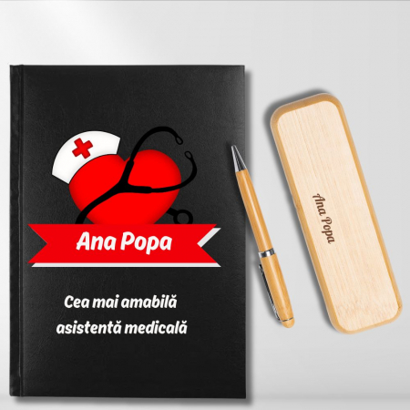 Cadouri peste 100 RON - Cadou pentru Asistenta medicala - Agenda personalizata + set scris