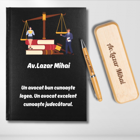 Cadouri peste 100 RON - Cadou pentru Avocat - Agenda personalizata + set scris