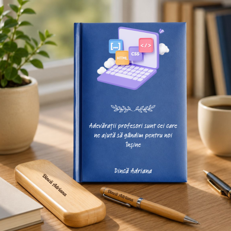 Cadouri personalizate - Cadou pentru profesor Informatica - Agenda + set de scris personalizat