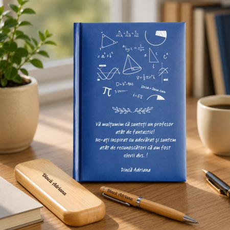 Cadouri personalizate - Cadou pentru profesorul de matematica - Agenda + set de scris