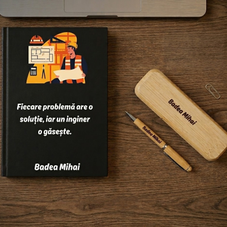 Cadouri personalizate - Cadou pentru inginer- Agenda personalizata + set scris